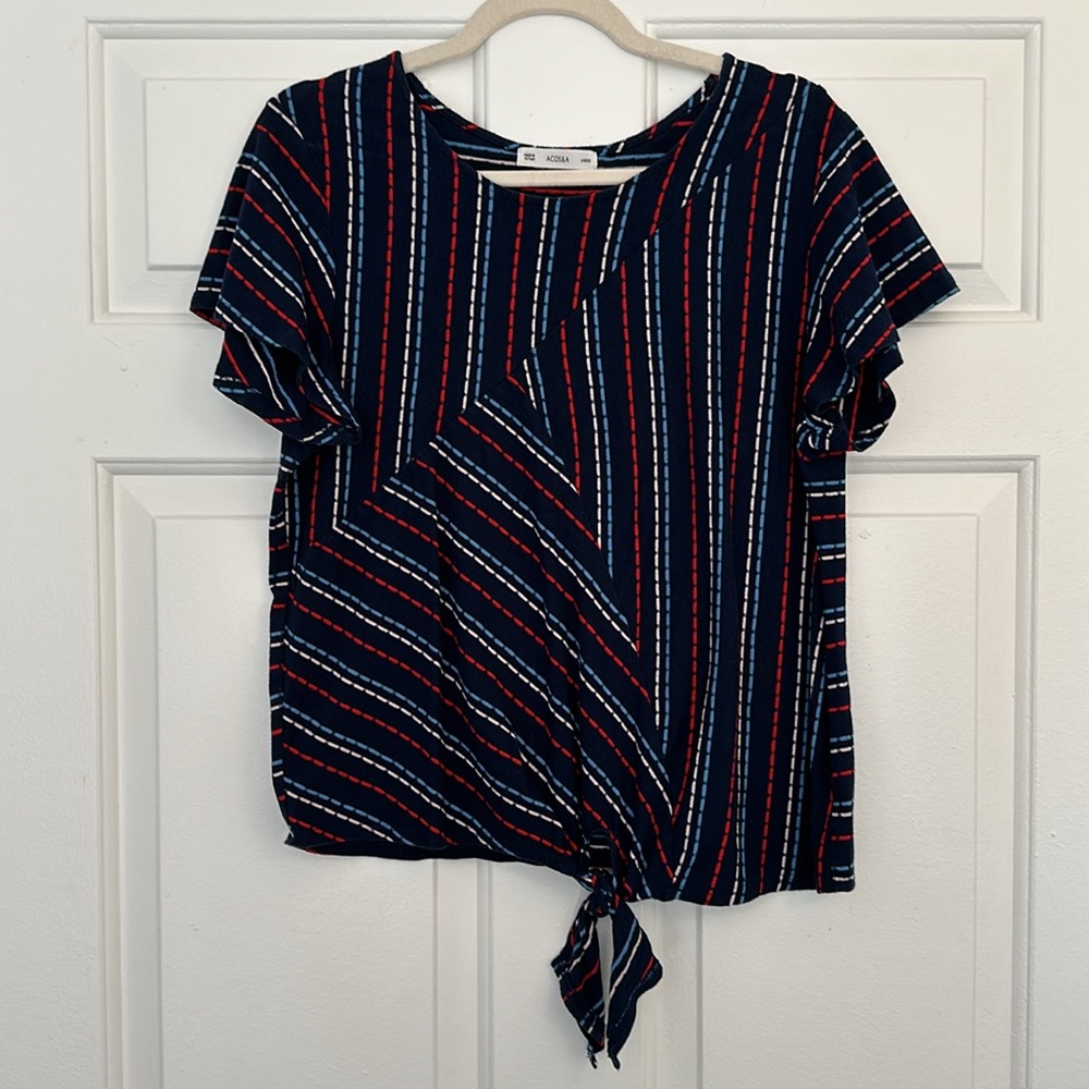 ACOS&A Red, White & Blue Tie Front Cotton Blouse Large